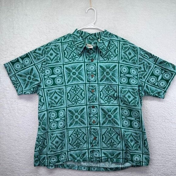 Orvis Latitudes Shirt Mens Extra Large Button Up Hawaiian Green Short Sleeve - Picture 1 of 8